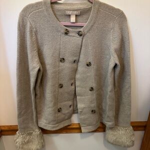 Banana Republic Faux Fur Cuff Tan Cardigan.